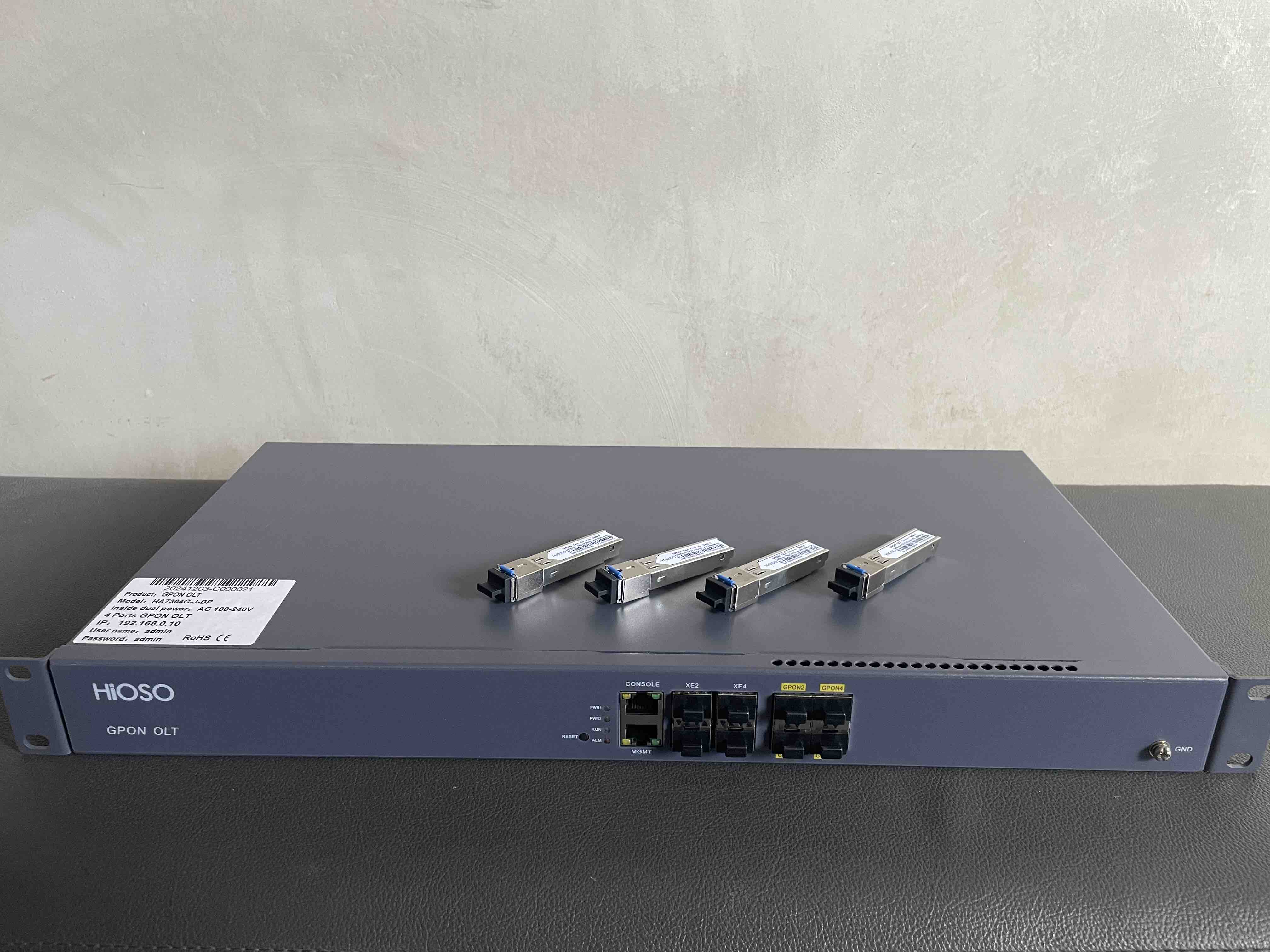 HIOSO HA7304G-J-BP 4 PON GPON OLT with C++++ modules 9dbm
